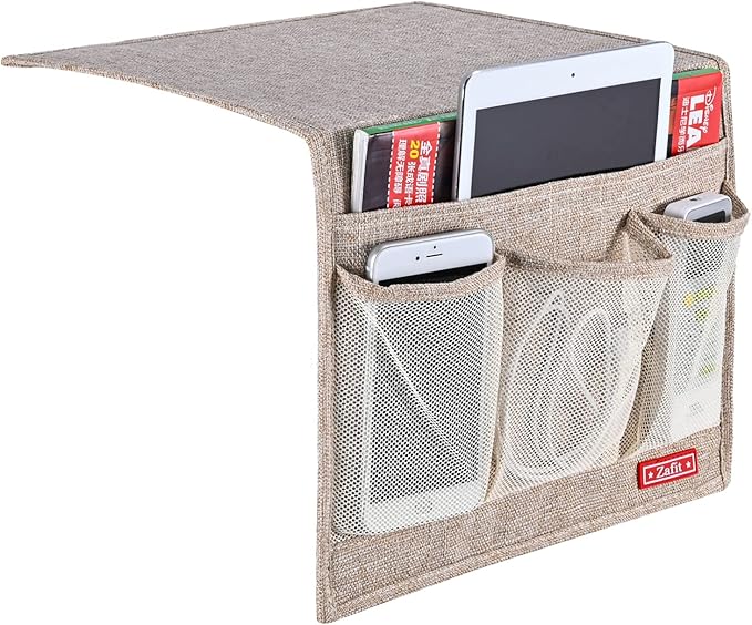 Zafit Linen 4 Pockets Bedside Caddy, Bedside Storage Organizer by ZAFIT