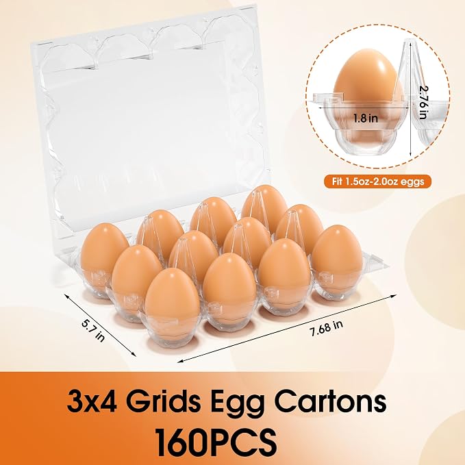 160 Pack Plastic Egg Cartons Cheap Bulk, 3x4 Grids Refrigerator Egg Trays - Image 2