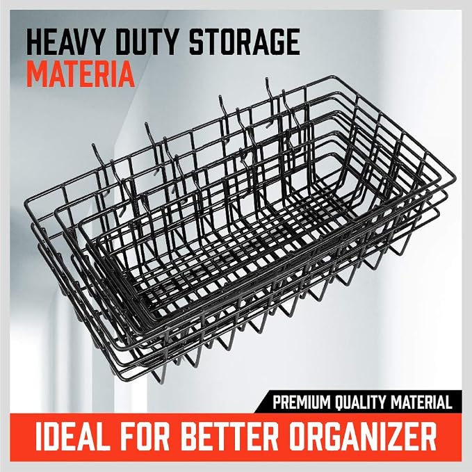 HORUSDY Peg Board Bins and Baskets | 4 Pack | Square Style 4 Size Pegboard - Image 6