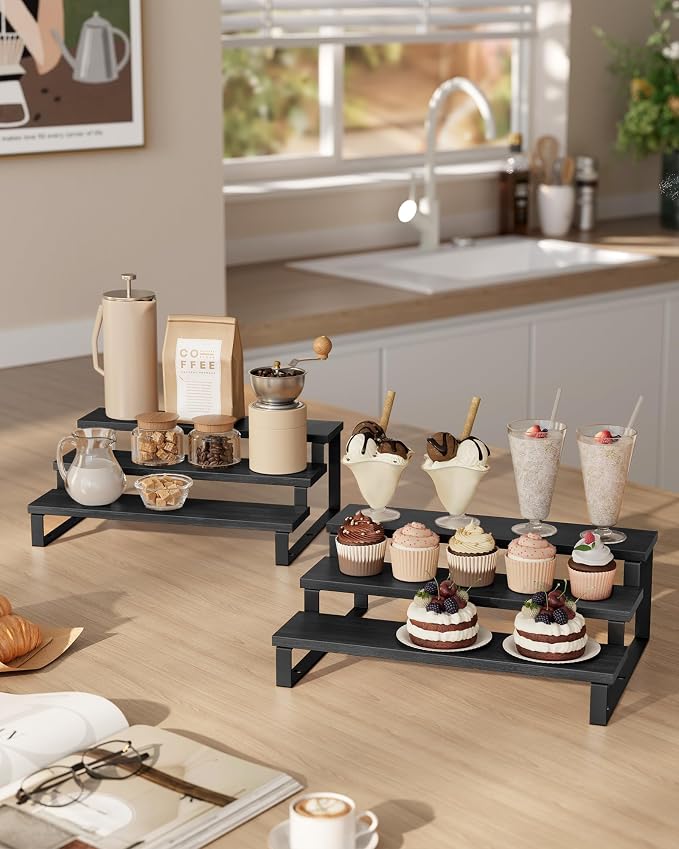 SONGMICS Display Risers, 3-Tier Cupcake Stand Holder, Spice Rack, Shelf Risers - Image 3