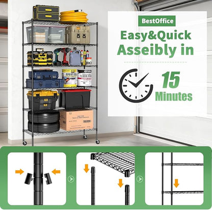 BestOffice Storage Shelves 6 Tier Metal Shelves Adjustable Garage Shelving Wire - Image 5