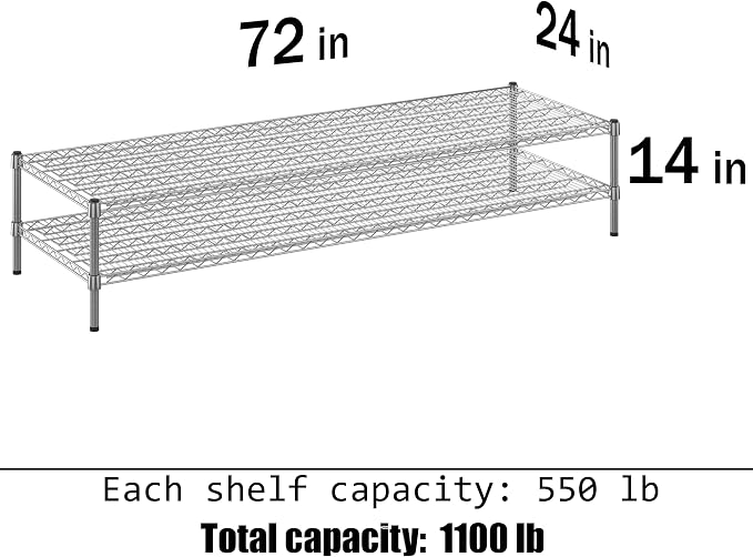 24" Deep x 72" Wide x 14" Height Wire Shelving Kit | 2-Tier | NSF Commercial - Image 3