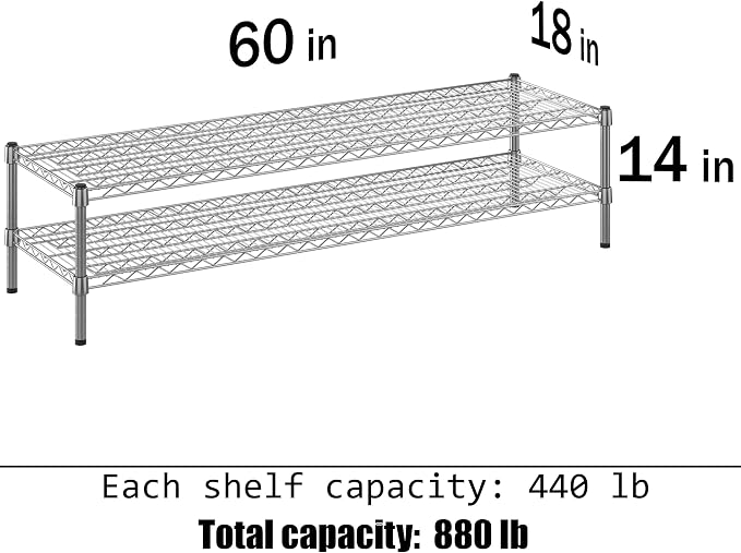 18" Deep x 60" Wide x 14" Height Wire Shelving Kit | 2-Tier | NSF Commercial - Image 3