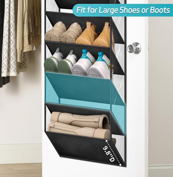 AOODA 10 Tier Clear Over the Door Shoe Organizer Storage, Deep Pockets Large - Image 3