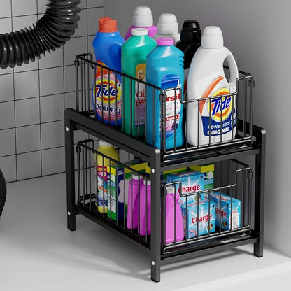 2 Tier Sliding Basket Drawer Organizer, Lxmons Pull Out Under Sink Cabinets by Lxmons