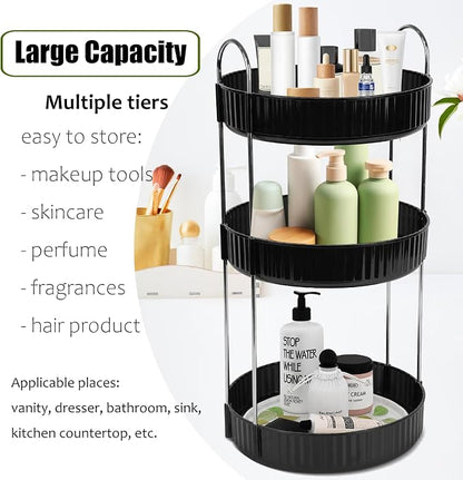 Rotating Makeup Organizer Countertop 3 Tier Lazy Susan Trays Spinning Skincare - Image 3