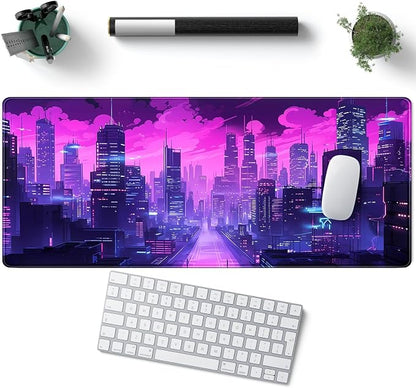 Desk Pad Cyberpunk Purple Desk Mat City Skyline Gaming Extended Mouse Pad Big - Image 5