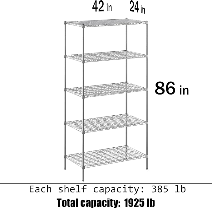 24" Deep x 42" Wide x 86" Height Wire Shelving Kit | 5-Tier | NSF Commercial - Image 3