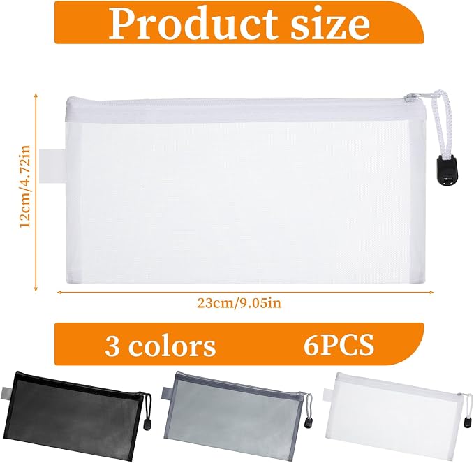 6 PCS Mesh Zipper Makeup Pouch Bags, Nylon Mesh Zipper Cosmetic Bags, Portable - Image 2