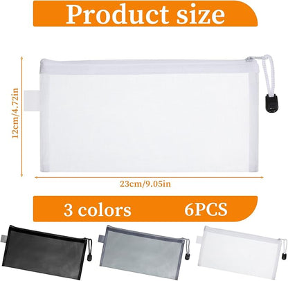 6 PCS Mesh Zipper Makeup Pouch Bags, Nylon Mesh Zipper Cosmetic Bags, Portable - Image 2