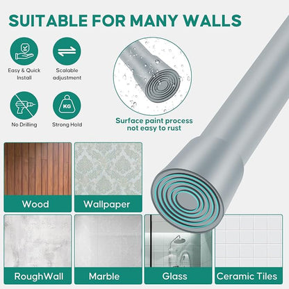 Silver Grey Adjustable Shower Curtain Rod 28-52 Inches 1pc, 7/8" Diameter - Image 5