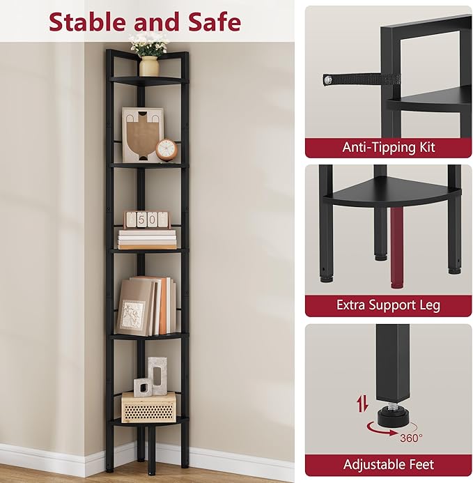 Tajsoon Small Corner Shelf Stand 5 Tier 60.5" - Image 5