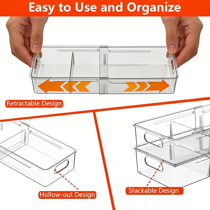REBECAT 4 Pcs Expandable Clear Drawer Organizers, Adjustable Drawer Organizer - Image 6