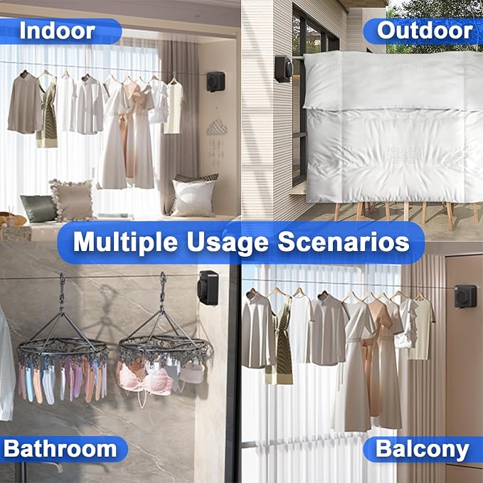 2 Pack Retractable Clothesline Indoor & Outdoor, 16.2Ft Non-Sagging Stainless - Image 6