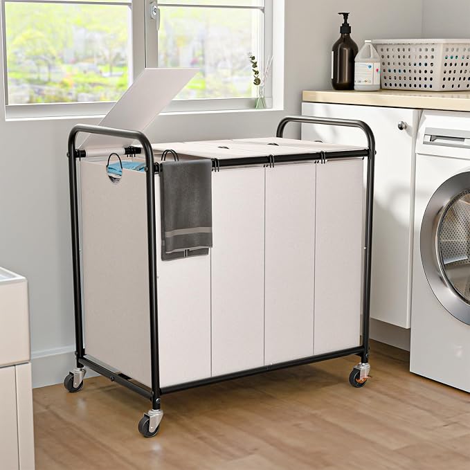Laundry Sorter 4 Sections 48 Gal, Rolling Laundry Basket by OLLDIDE