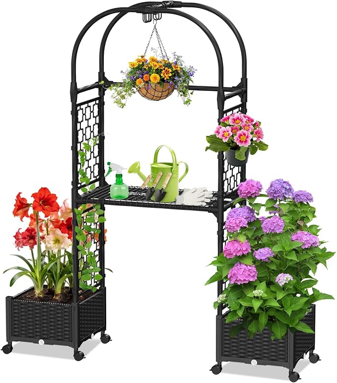 Planter Box with Trellis, 5.9ft/71in Self Watering Raised Garden Bed with - Image 8
