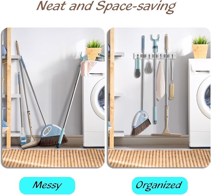 White Mop Broom Holder Wall Mount - Image 5