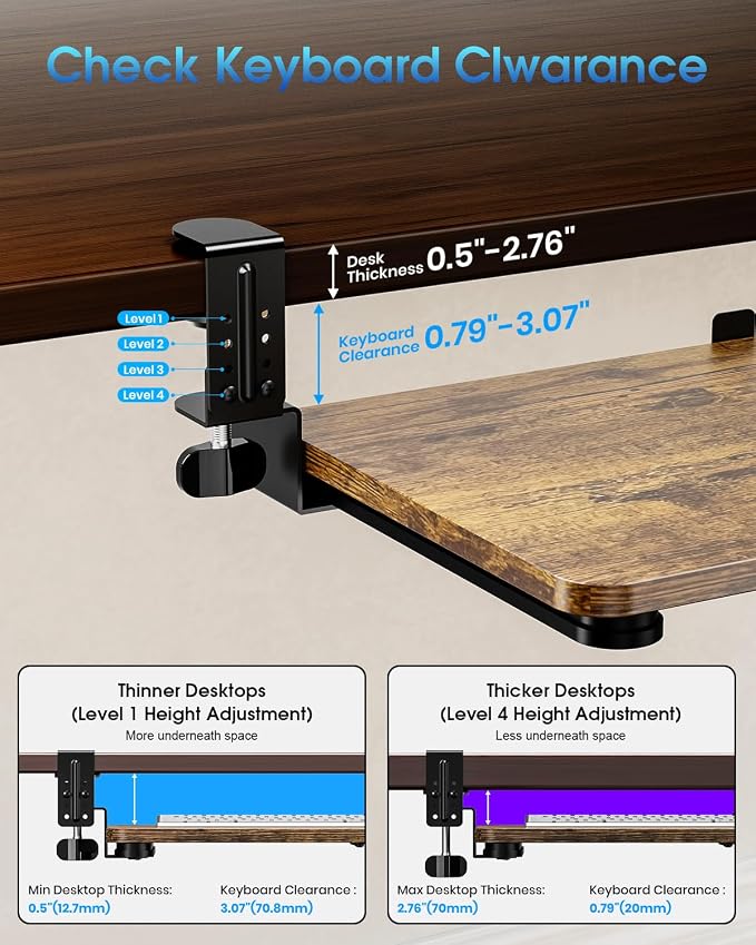 Small Keyboard Tray Under Desk, Pull Out Keyboard & Mouse Tray - Image 5