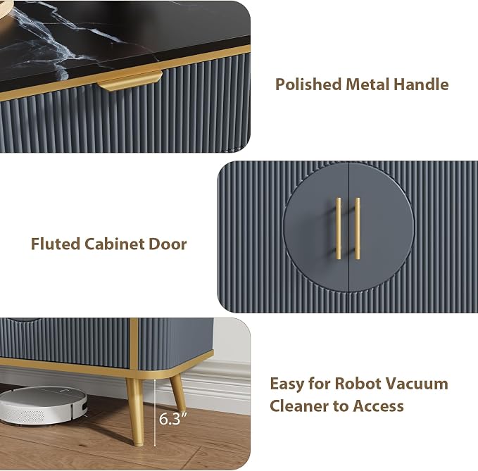 47.2" Buffet Storage Cabinet, Modern Fluted Coffee Bar Station - Image 7