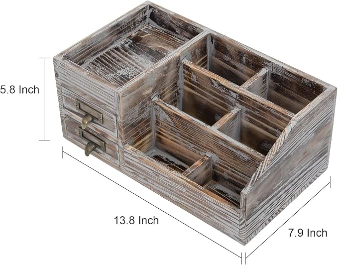 Liry Products Rustic Torched Wooden Desktop Organizer Dark Brown Tabletop - Image 4