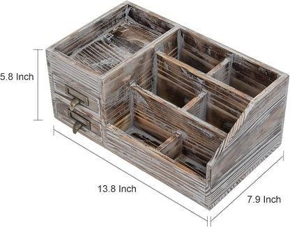 Liry Products Rustic Torched Wooden Desktop Organizer Dark Brown Tabletop - Image 4