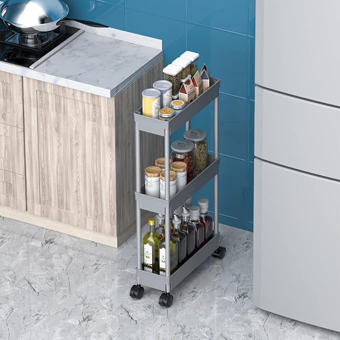 Sooyee Slim Storage Cart, 3 Tier Bathroom Rolling Utility Cart Storage - Image 4