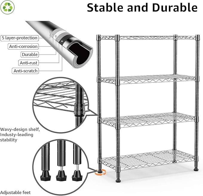 Xcity Storage Shelves, 4 Tier Heavy Duty Metal Shelving Unit, 1600 LBS - Image 3