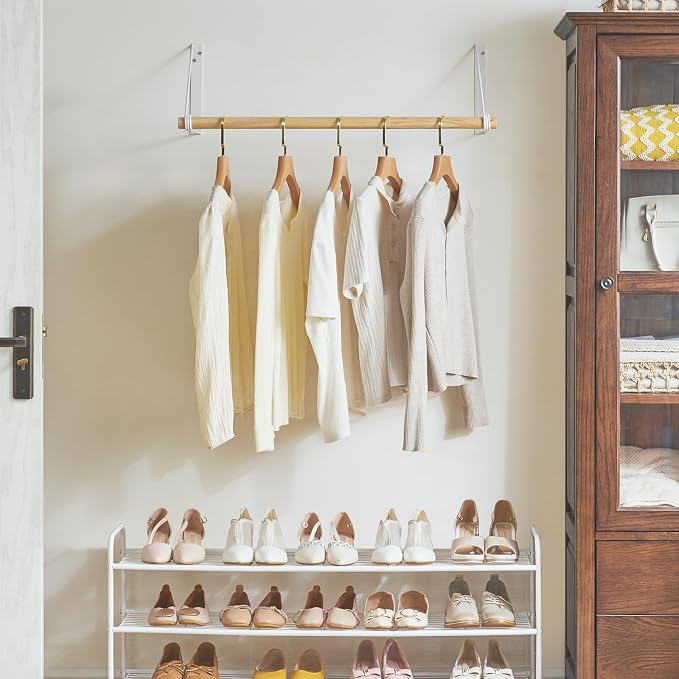 IBUYKE Wall Mounted Clothes Rack, Wood Wall Mounted Clothes Rail, Space-Saving - Image 2