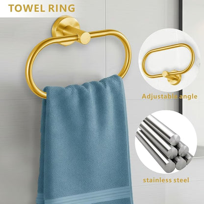 Bathroom Hardware Set Includes Towel Ring, Toilet Paper Holder and 2 Towel Hooks - Image 3