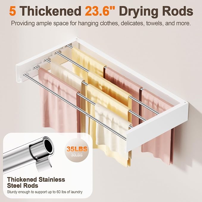 Wall Mounted Clothes Drying Rack Folding Indoor, Foldable Laundry Drying Rack - Image 4