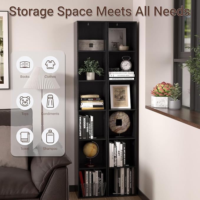 5 Cube Storage Organizer, Narrow Open Shelf Bookcase, Freestanding Low Display - Image 4
