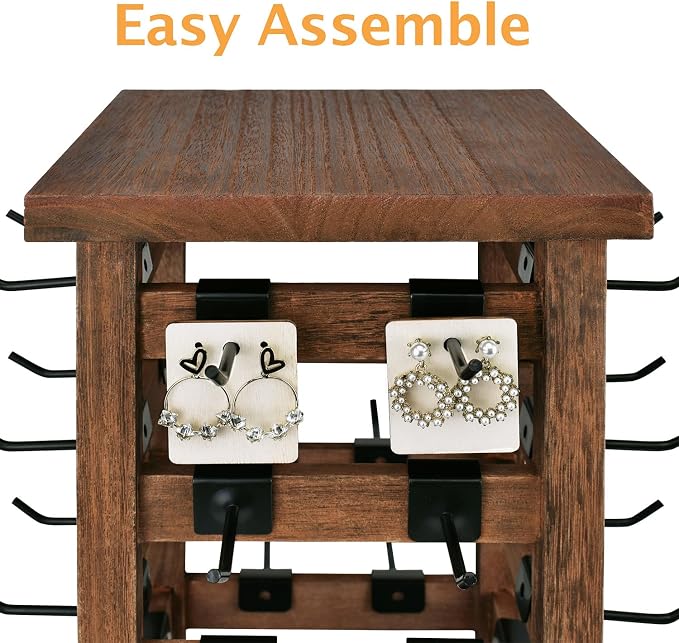 Ikee Design 5 Tiers Easy Assemble Wood Rotating Jewelry Display Tower - Image 5