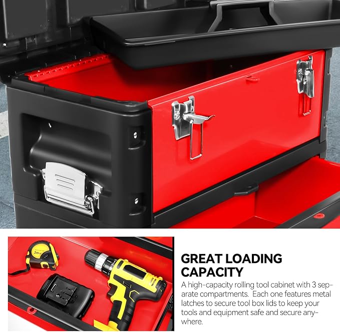 Auto Dynasty Stackable Tool Box 3-Tier Tool Separate Organizer Rolling Tool - Image 3