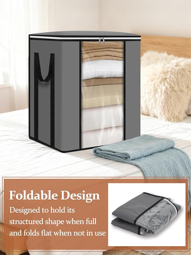 punemi 120L Blanket Storage Bags, Foldable Clothes Storage Organizer - Image 4