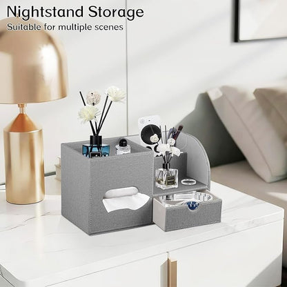 Square Tissue Box Cover with Drawer Storage and Tray on Top, PU Leather Tissues - Image 7