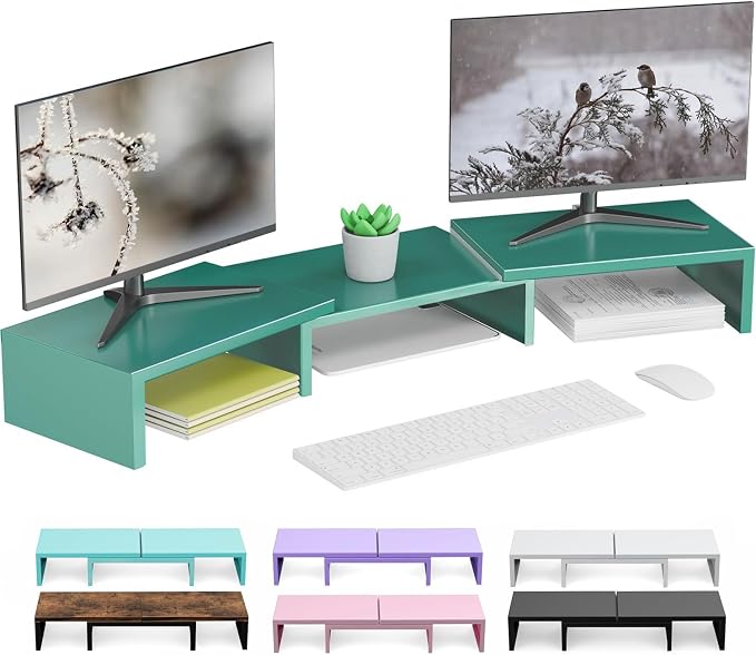 Dual Monitor Stand for Desk, Metal Computer Stand, Desk Shelf Riser, Desktop by OUTIOE