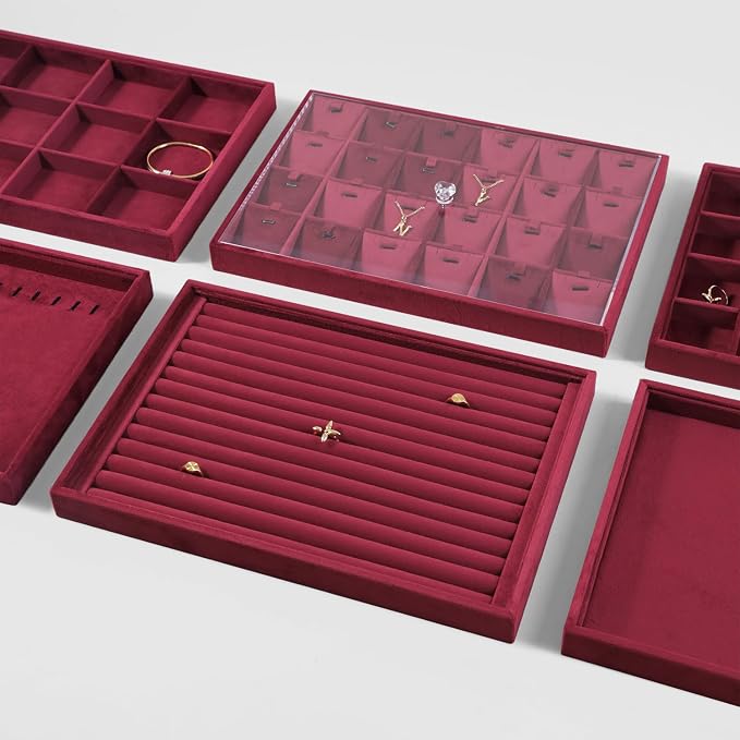 Velvet Ring Display Tray, Stackable Muilt Slot Rings Ear Stud Storage Tray - Image 9
