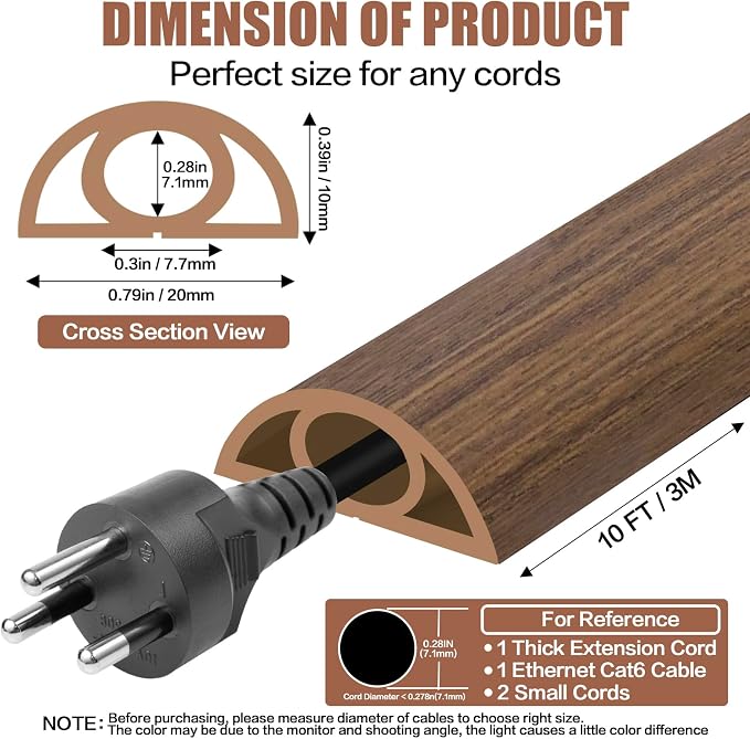 Floor Cord Cover Cable Cavity Self Adhesive Cord Hider Floor 10FT Floor Cable - Image 2
