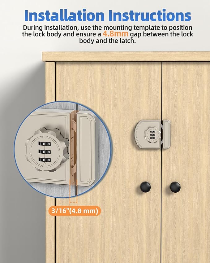 180 Degree Combination Cabinet Lock, Keyless 3 Digit Password Lock, Anti Pry - Image 4