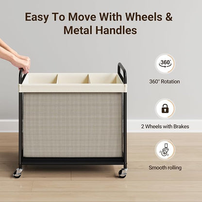 ELYKEN Laundry Hamper 3 Section, 120L Rolling Laundry Sorter - Image 5