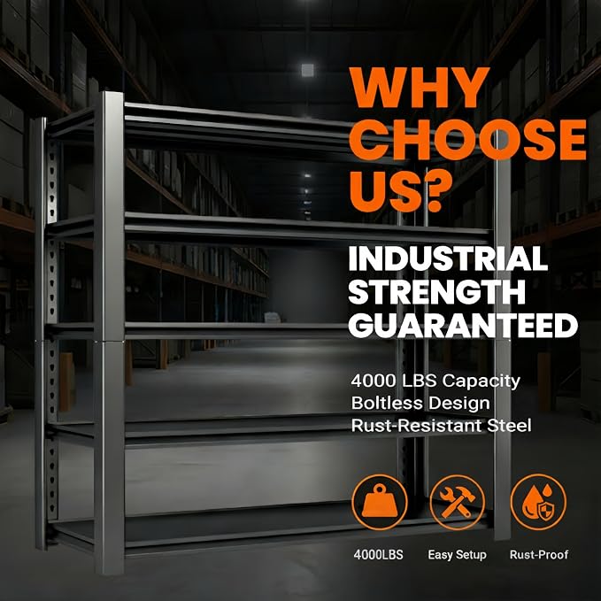 4000 LBS Heavy Duty Garage Shelving, Adjustable Boltless Steel Storage Rack - Image 6