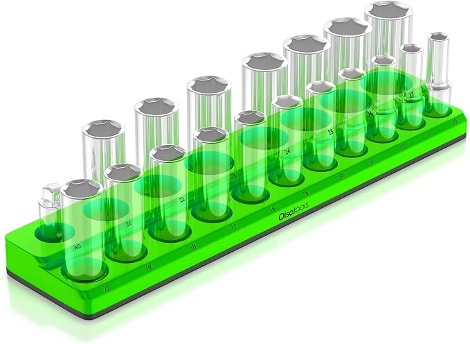 Olsa Tools Magnetic Socket Holder | 1/2-inch Drive | Metric | Green | Holds 19 by OlsaTools