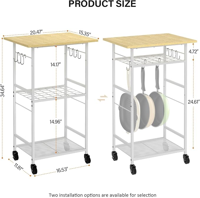 Rolling Kitchen Microwave Cart, 3 Tier Microwave Table Stand - Image 3