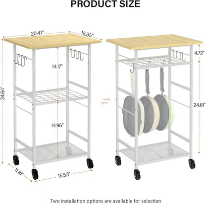 Rolling Kitchen Microwave Cart, 3 Tier Microwave Table Stand - Image 3