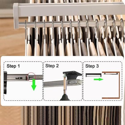 Pull Out Closet Valet Rod, Adjustable Sliding Heavy Duty Steel Top Mounted - Image 6