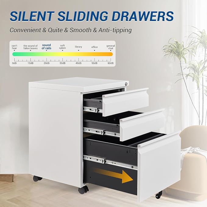 3 Drawer Vertical File Cabinet, Mobile Filling Cabinet - Image 7