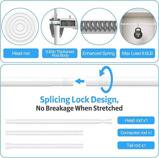 3 Pack Spring Tension Rod, Adjustable 28-45 Inch No Drill, Fits Windows Kitchen - Image 4
