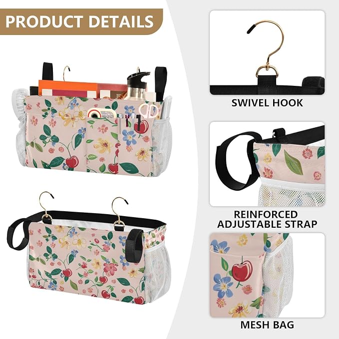 Cute Cherry Blue Flowers Bedside Caddy - Image 5