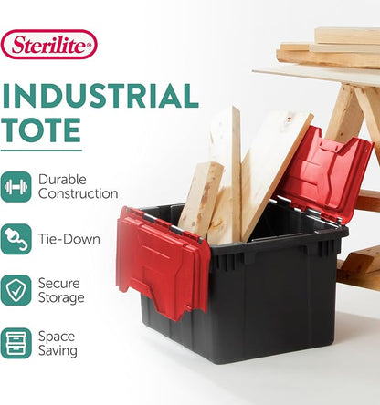 Sterilite 6-Pack 12 Gallon Hinged Lid Industrial Tote, Heavy-Duty Plastic - Image 2