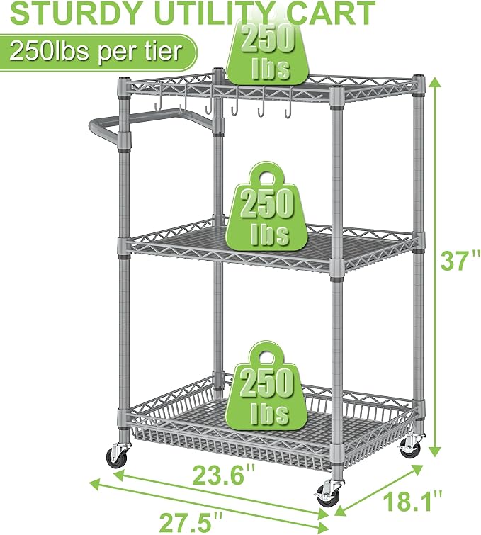 3 Tier Rolling Utility Carts - Image 2